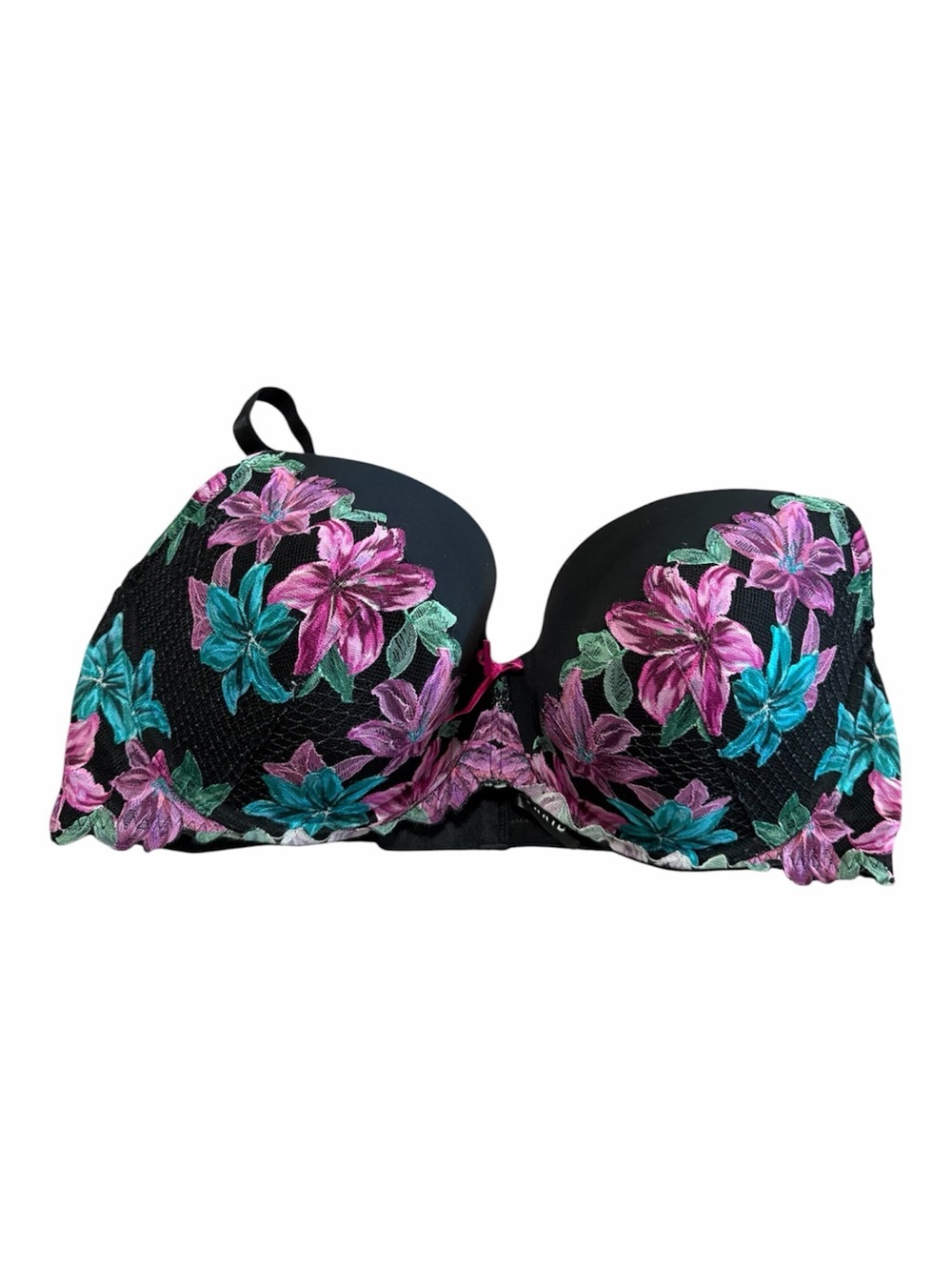Torrid XO Plunge Push-Up Nova Lace Bra Size 40D Embroidered Floral Pink Teal